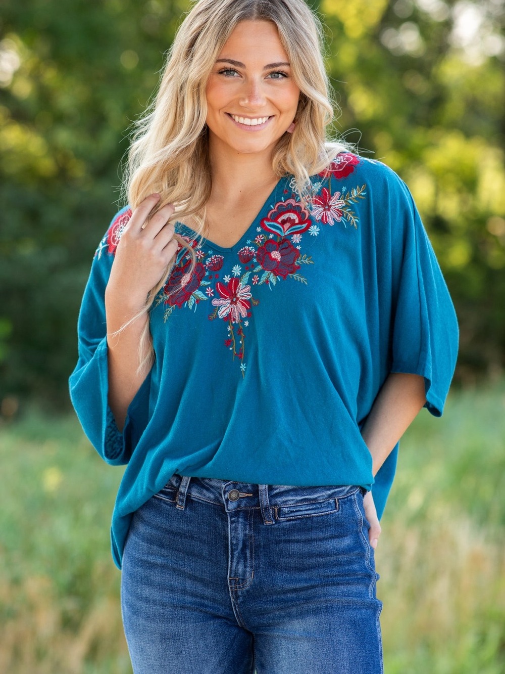 New Savanna Jane Dolman Floral Embroidered Blouse